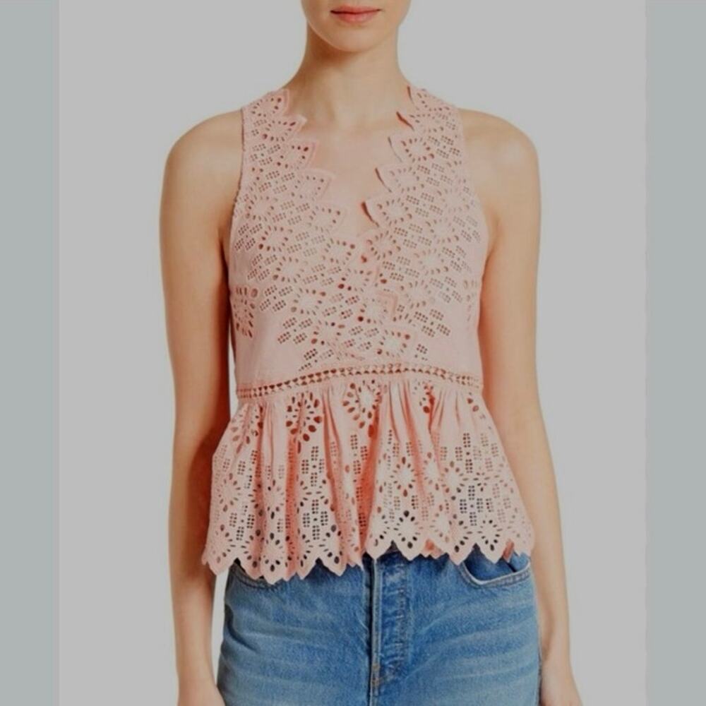 NWOT Sea New York Eyelet Peplum Top in Blush Pink SZ 0